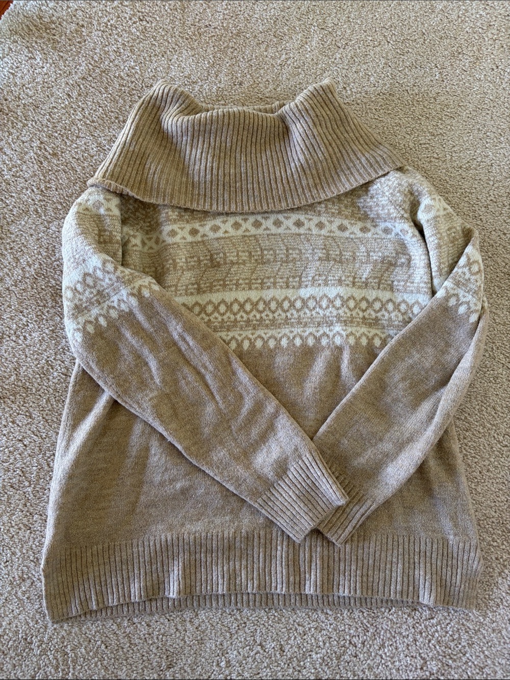 Calvin Klein Taupe & Cream Fair Isle Cowl Neck Sweater